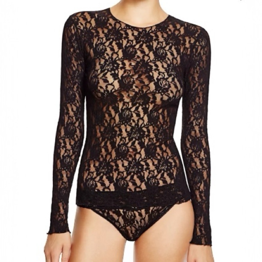 Hanky Panky Elegant Black Lace Long Sleeve Top